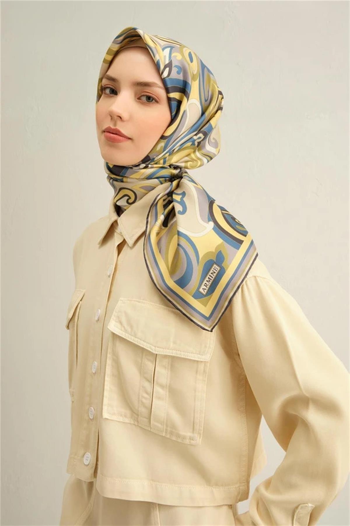 Armine Desenli Saf İpek Twill Eşarp 9323--80