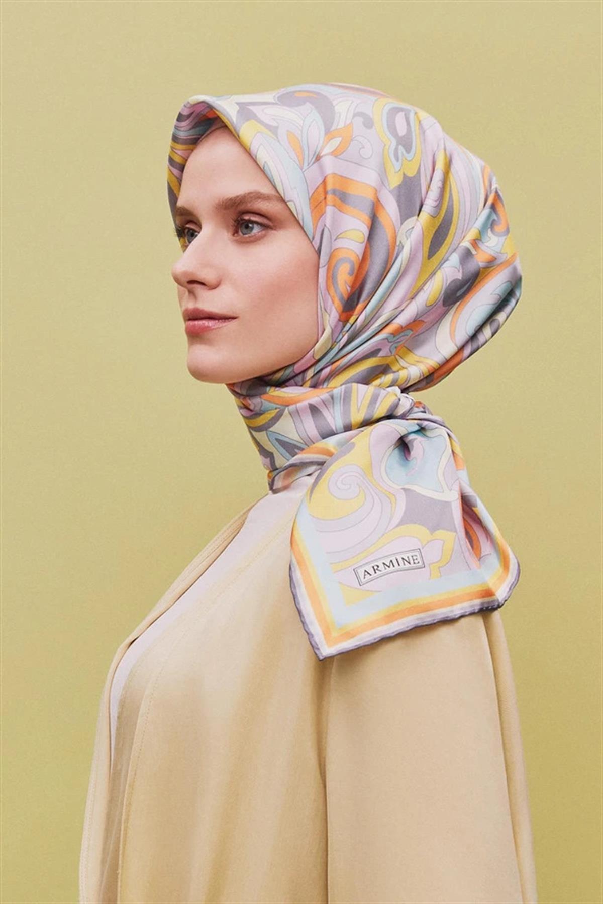 Armine Desenli Saf İpek Twill Eşarp 9323--81