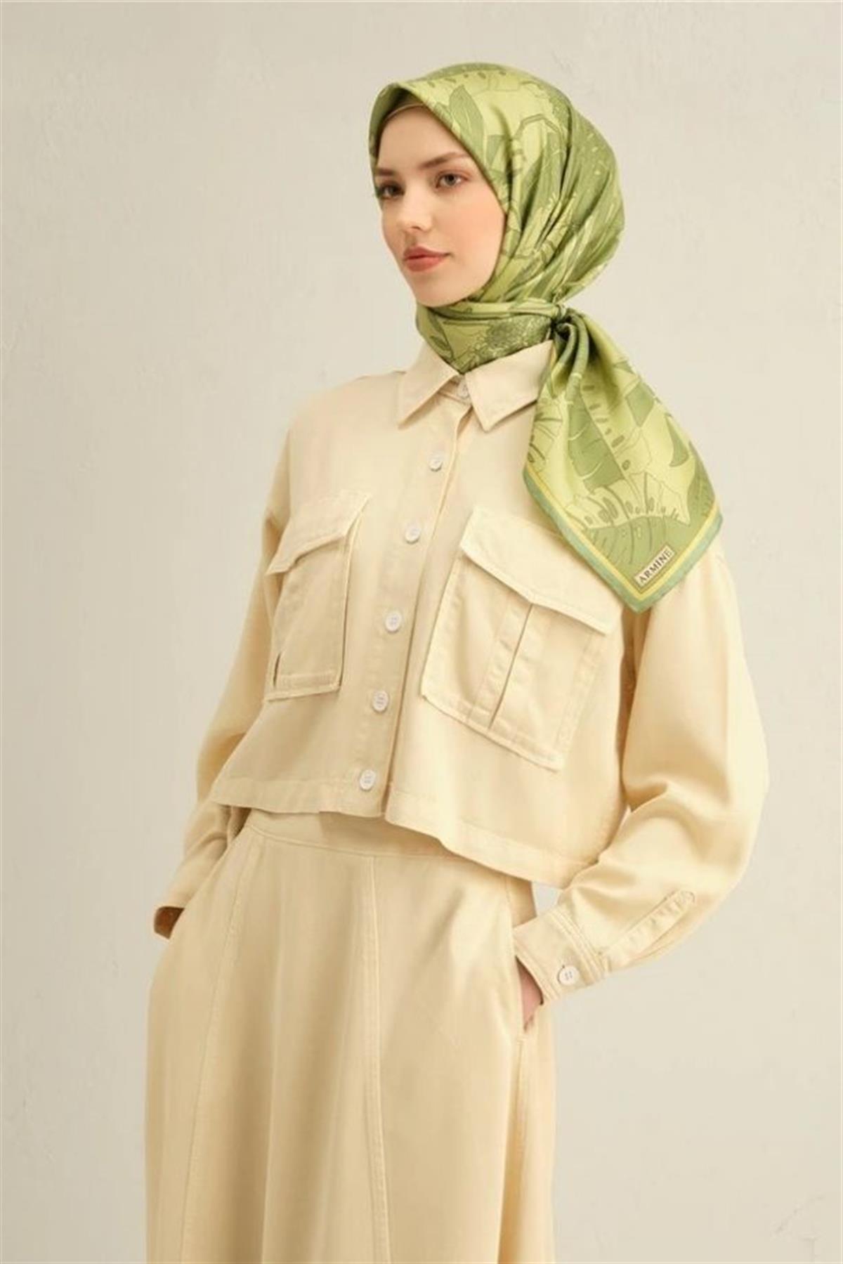 Armine Desenli Saf İpek Twill Eşarp 9353--56
