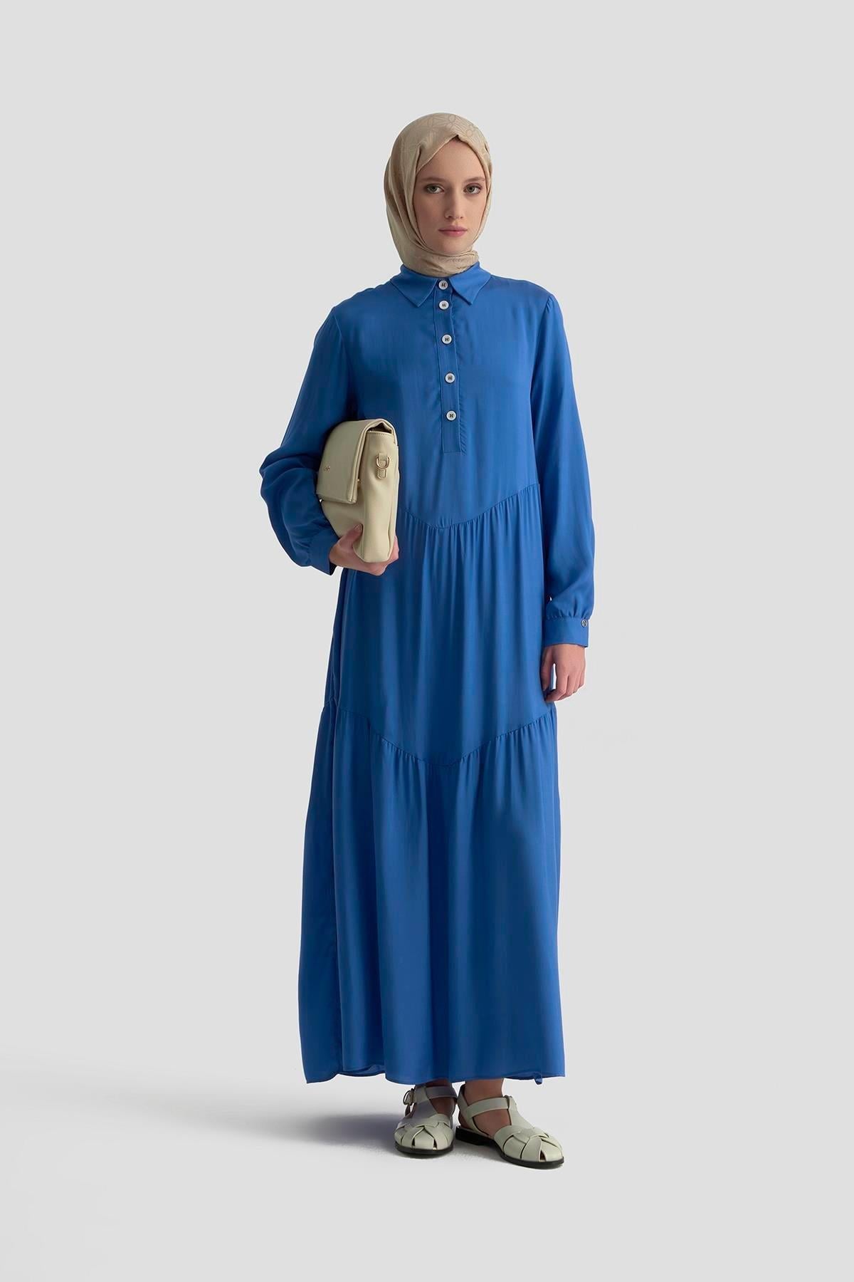 ARMİNE Gömlek Yakalı Düğmeli Elbise Mavi 25YH9666