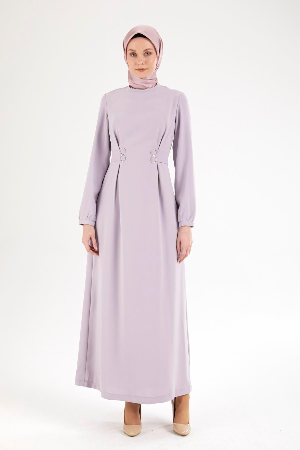 ARMİNE TREND Belden Halka Desenli Elbise-Lila 25YT926