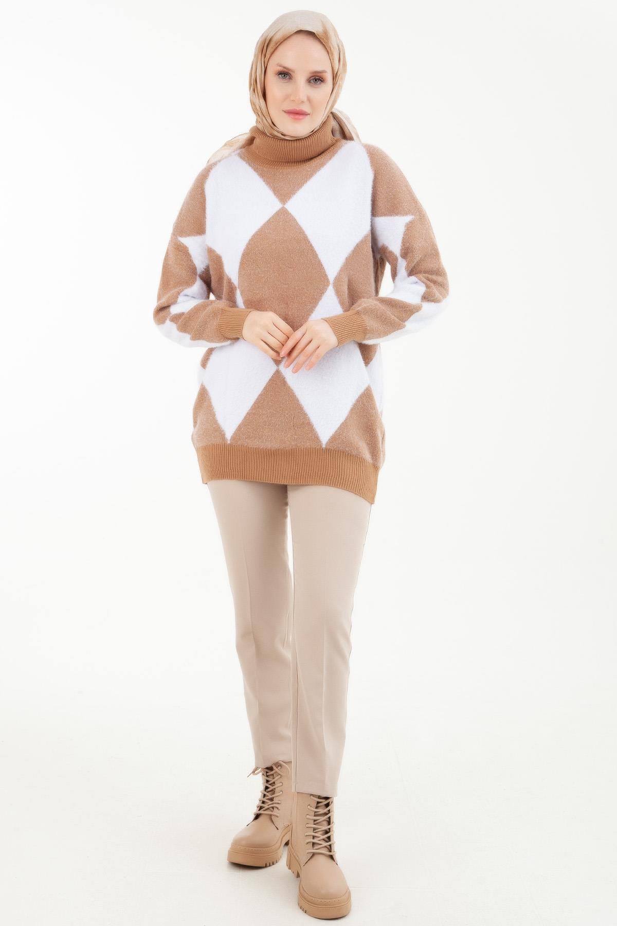 ARMİNE TREND Beli Lastikli Boru Paça Pantolon Bej 23KTD203