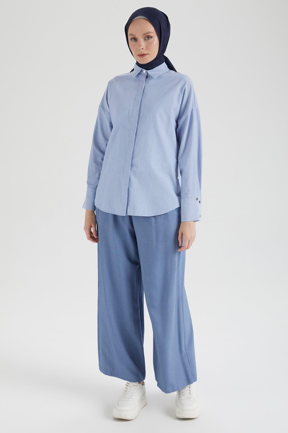 ARMİNE TREND Beli Lastikli Salaş Kesim Pantolon-Mavi 25yt236