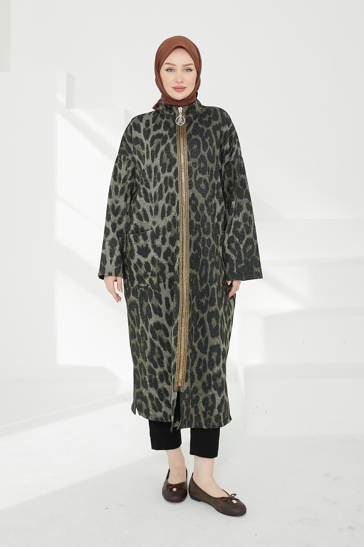 ARMİNE TREND Boydan Fermuarlı Salaş Kesim Giy Çık-Leopar 24KT525