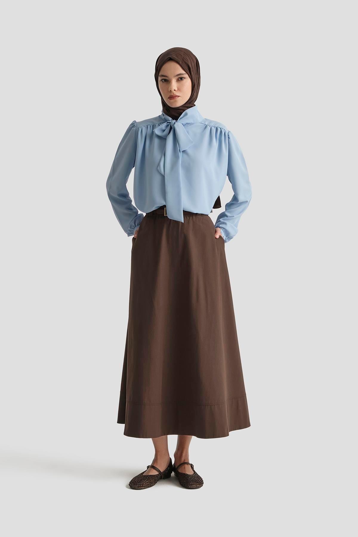 ARMİNE TREND Boyun Kurdele Desenli Tunik-Mavi 25YT303