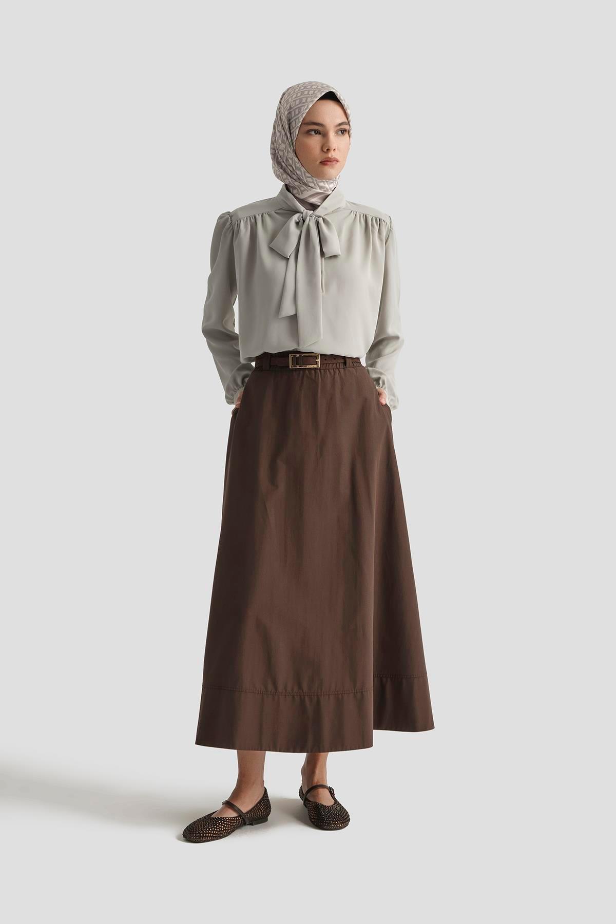 ARMİNE TREND Boyun Kurdele Desenli Tunik-Gri 25YT303