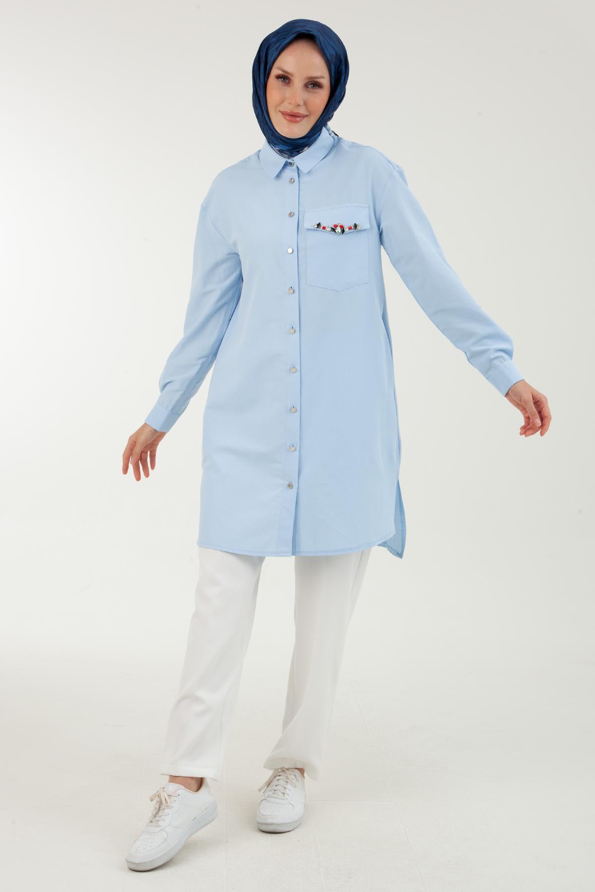 ARMİNE TREND Cebi Taş Detaylı Tunik-Bebe Mavisi 23YT441