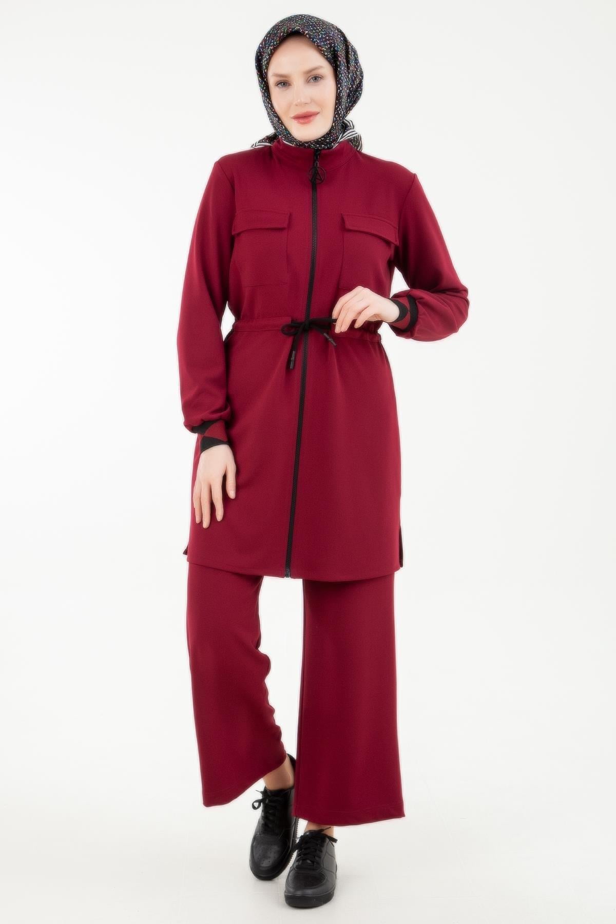 ARMİNE TREND Ceketli Pantolonlu İkili Takım Bordo 23KT639