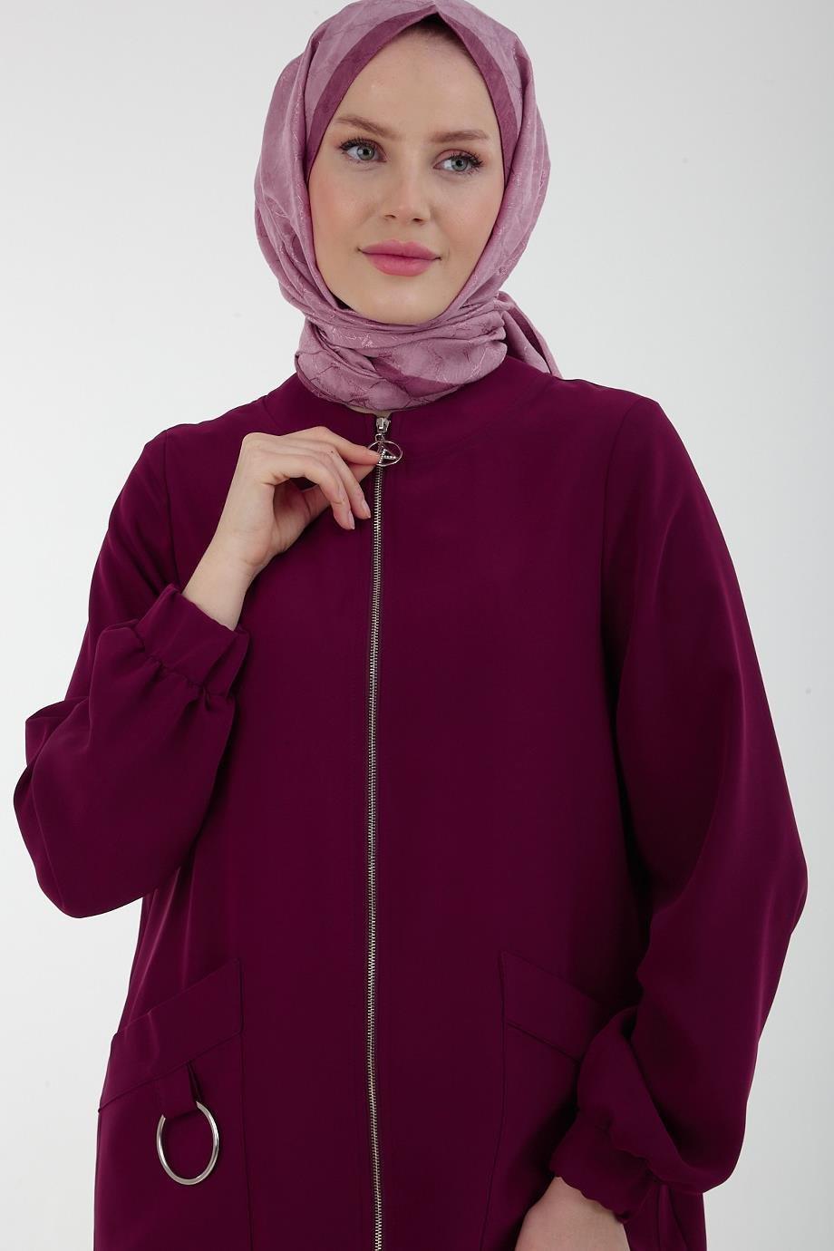 ARMİNE TREND Cep Detaylı Kolları Lastikli Ribanalı Giy Çık Kap-Mürdüm 23YT523