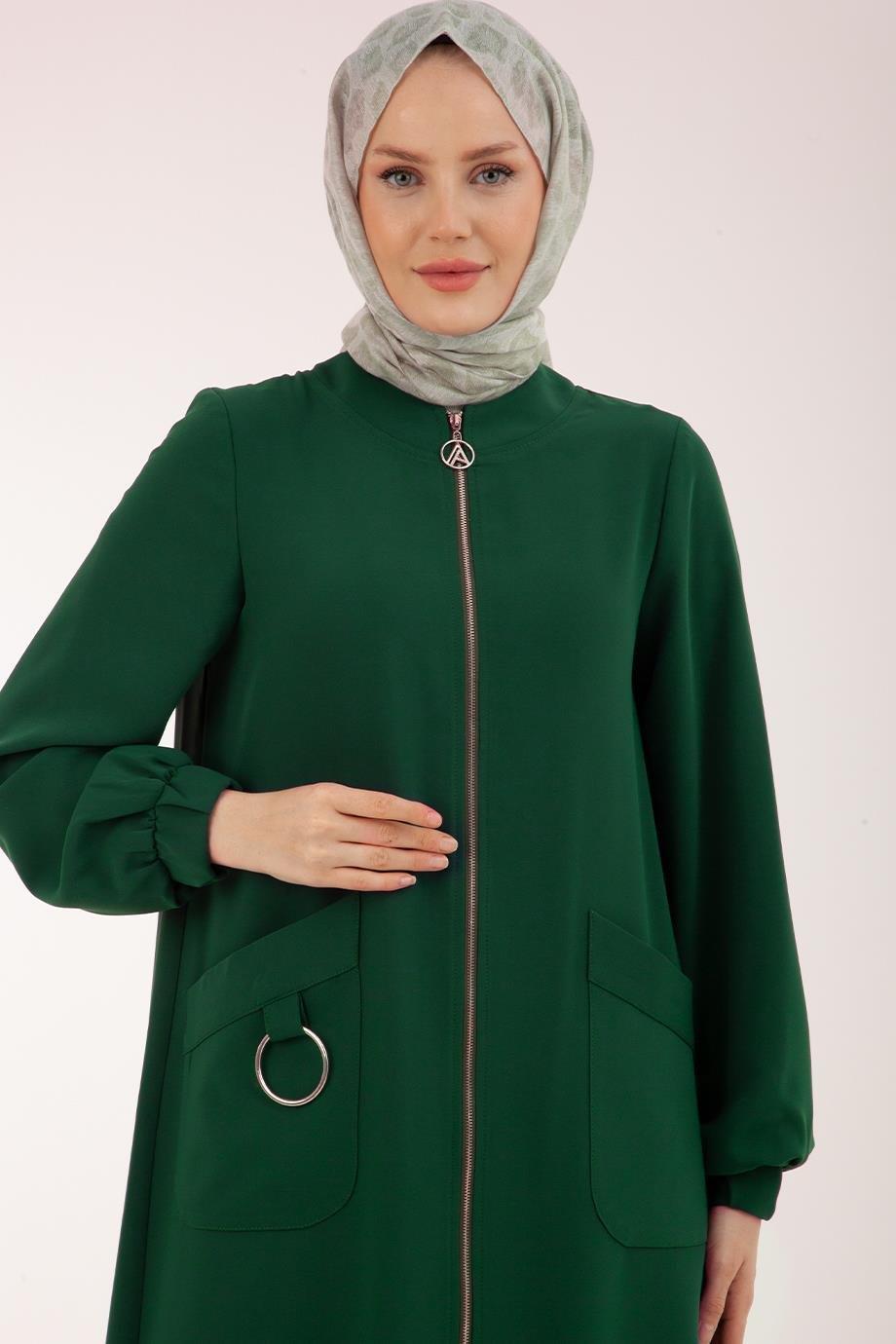 ARMİNE TREND Cep Detaylı Kolları Lastikli Ribanalı Giy Çık Kap-Zümrüt 23YT523