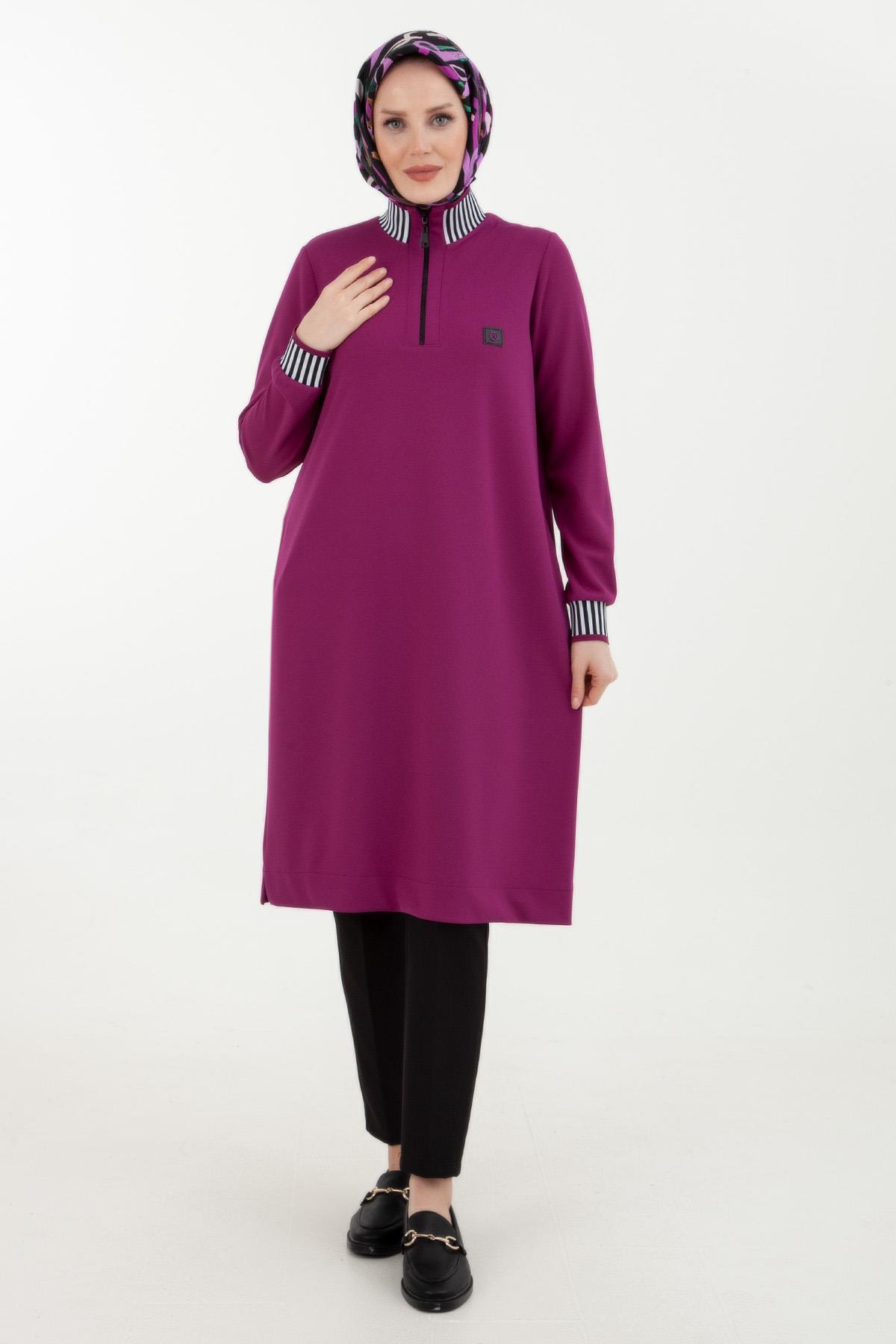 ARMİNE TREND Fermuarlı Ribanalı Tunik-Erguvan 23KT423