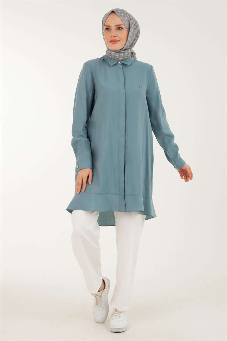 ARMİNE TREND Gizli Düğmeli Gömlek Yakalı Tunik-Mint 23YT459