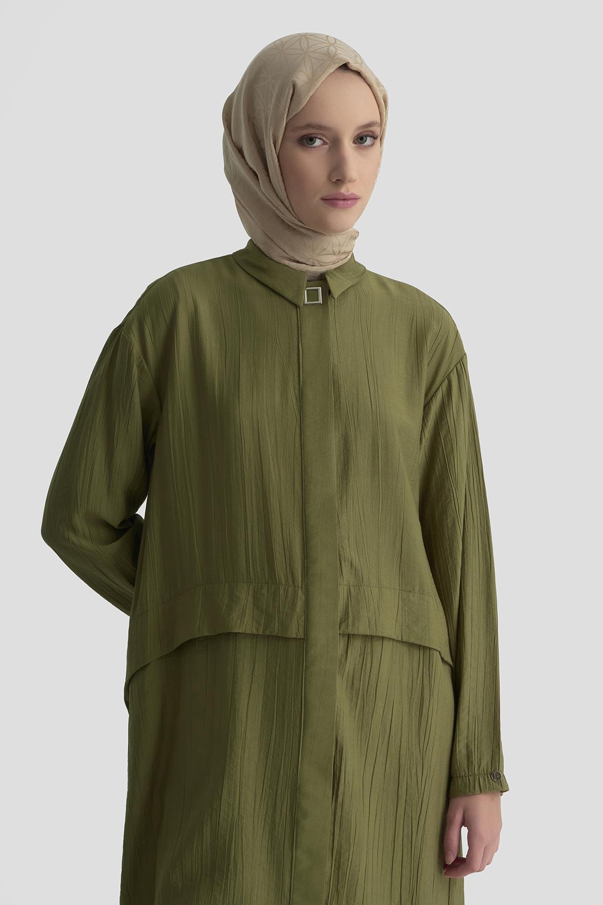 ARMİNE TREND Gömlek Yakalı Gizli Düğmeli Tunik-Haki 25YT435