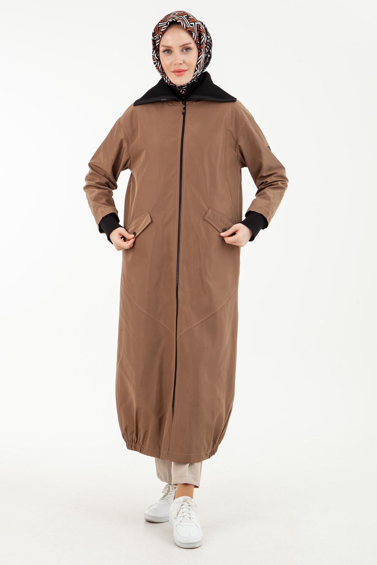 ARMİNE TREND İçi Kürklü Kolları Ribanalı Önden Fermuarlı Giy Çık-Camel 23KT801