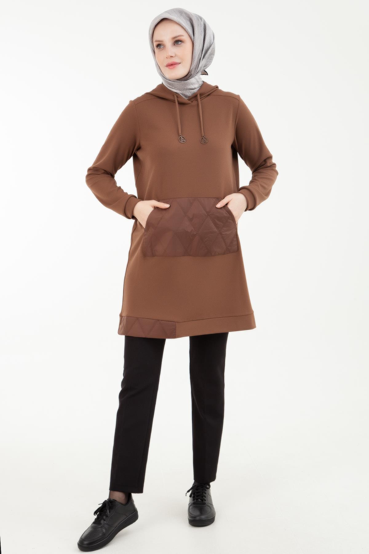 ARMİNE TREND Kapitone Detaylı Cepli Tunik-Badem 23KT447