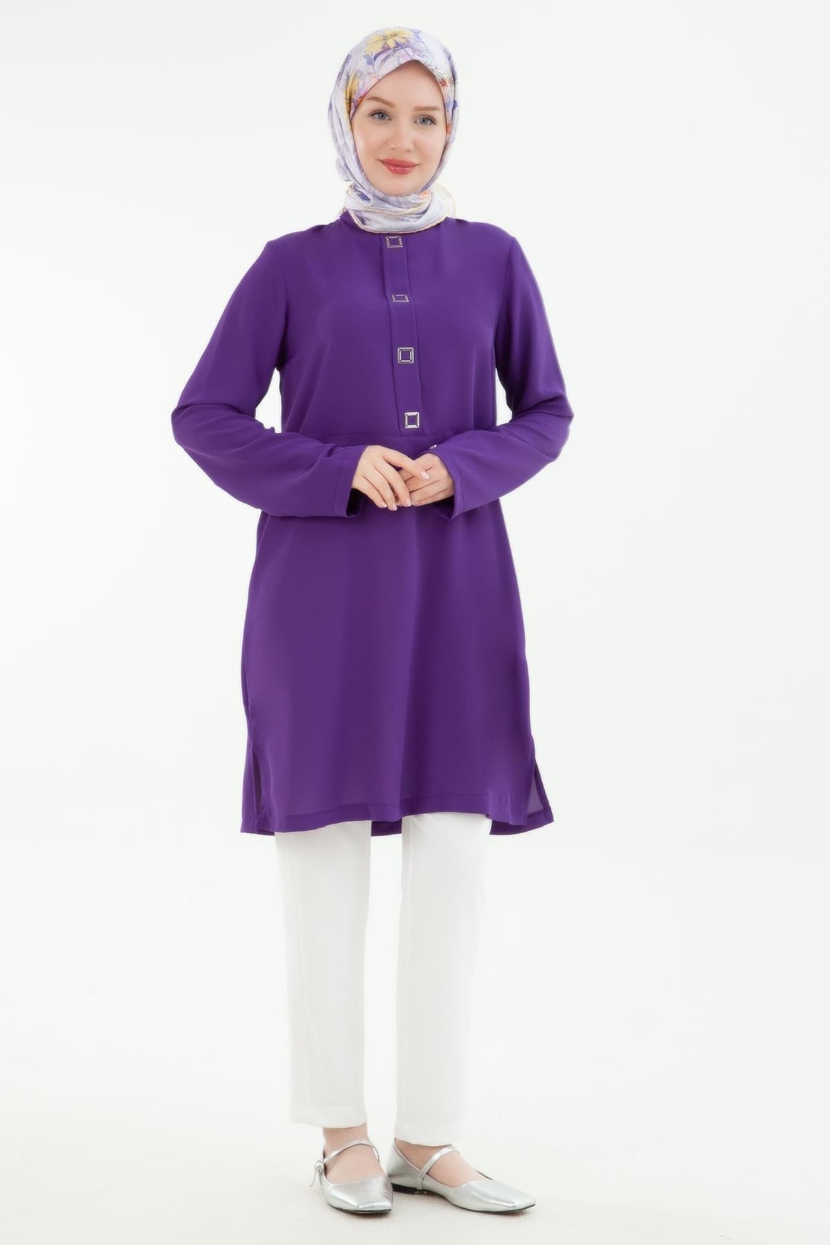 ARMİNE TREND Kare Çıtçıtlı Tunik Morcivent 24YT451