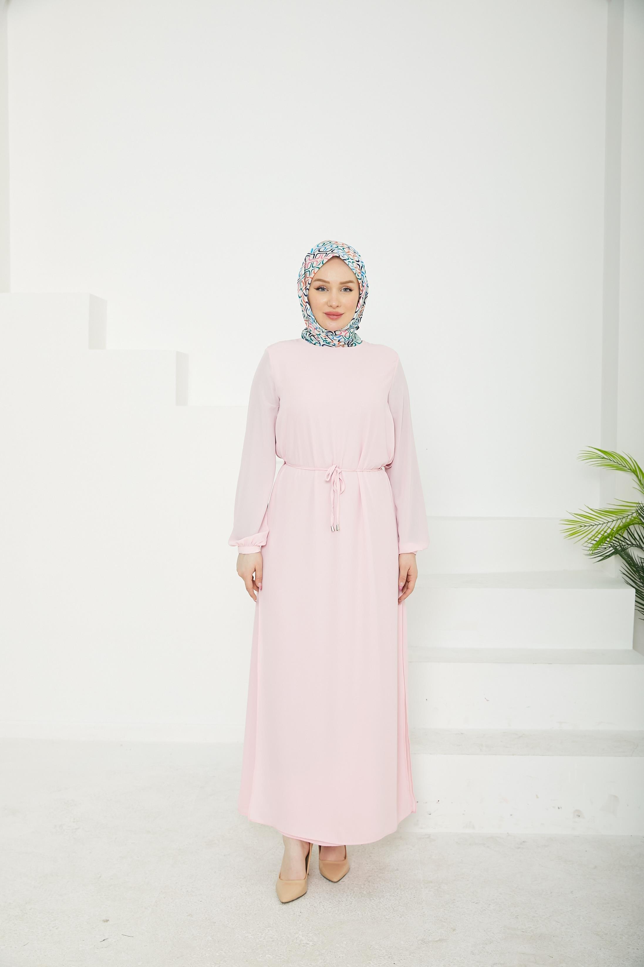 ARMİNE TREND Kolları Lastikli Astarlı Elbise-Rose 25YT927