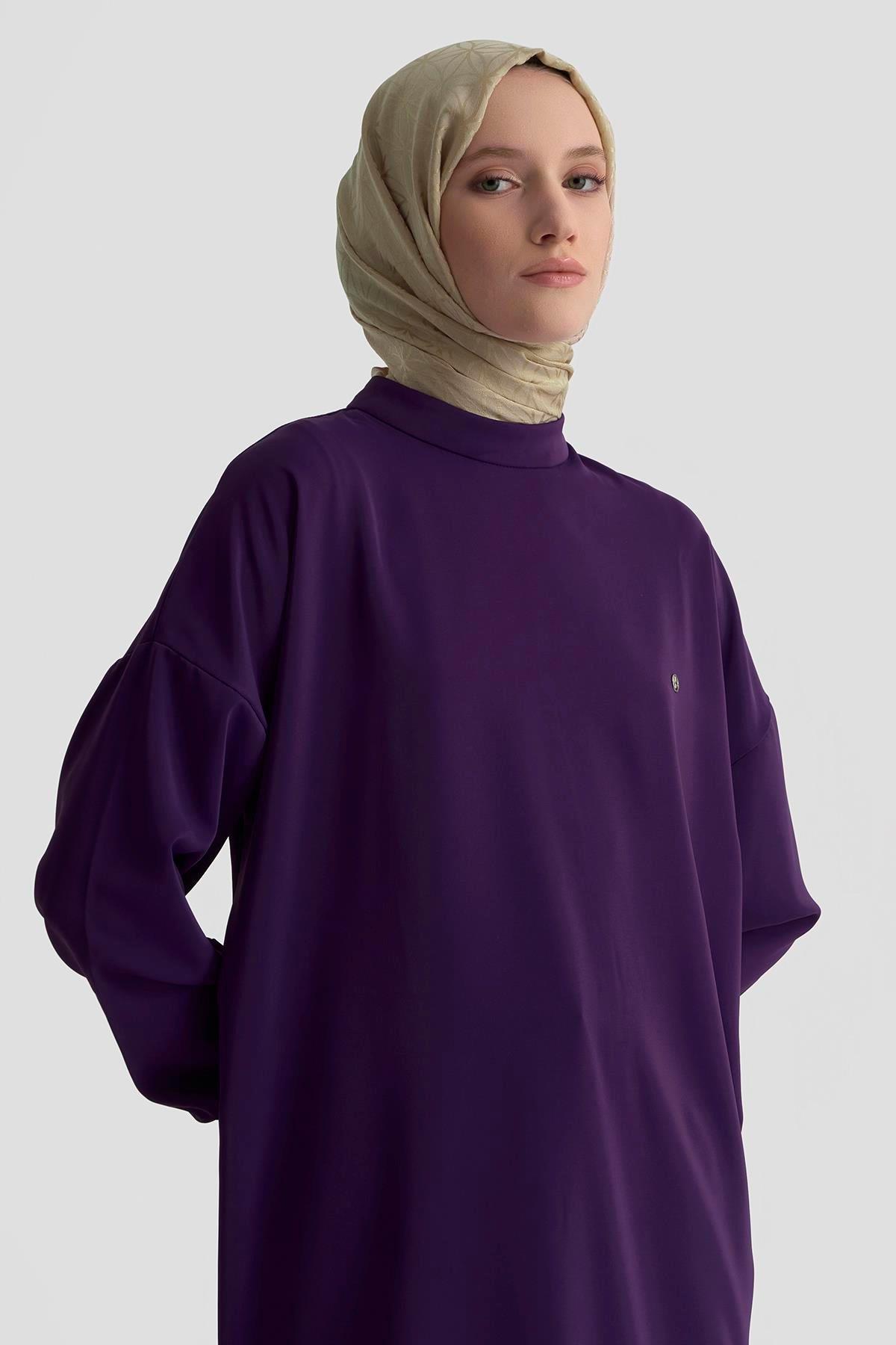 ARMİNE TREND Kolları Ribanalı Arkadan Uzatmalı Basic Tunik-Mor 25YT449