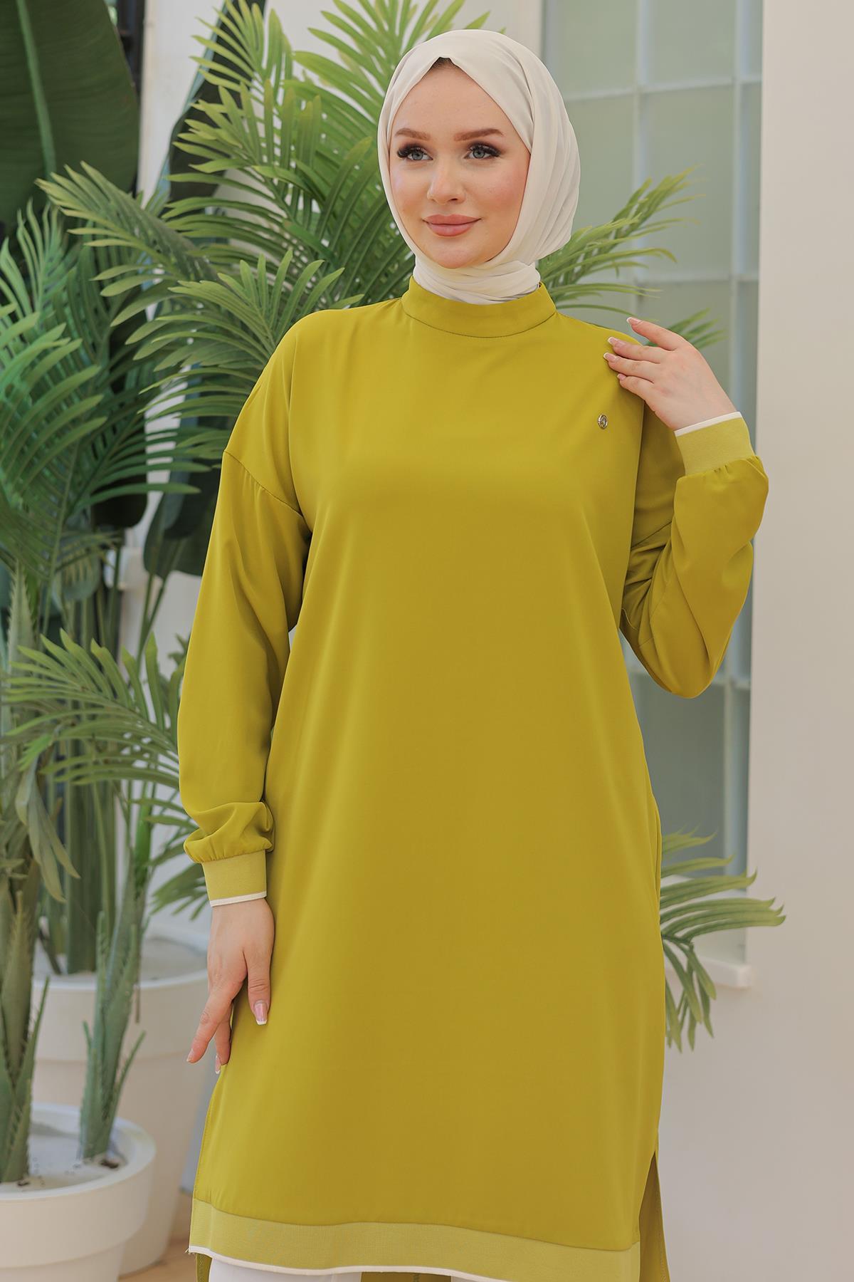 ARMİNE TREND Kolları Ribanalı Arkadan Uzatmalı Basic Tunik Olive 24YT480