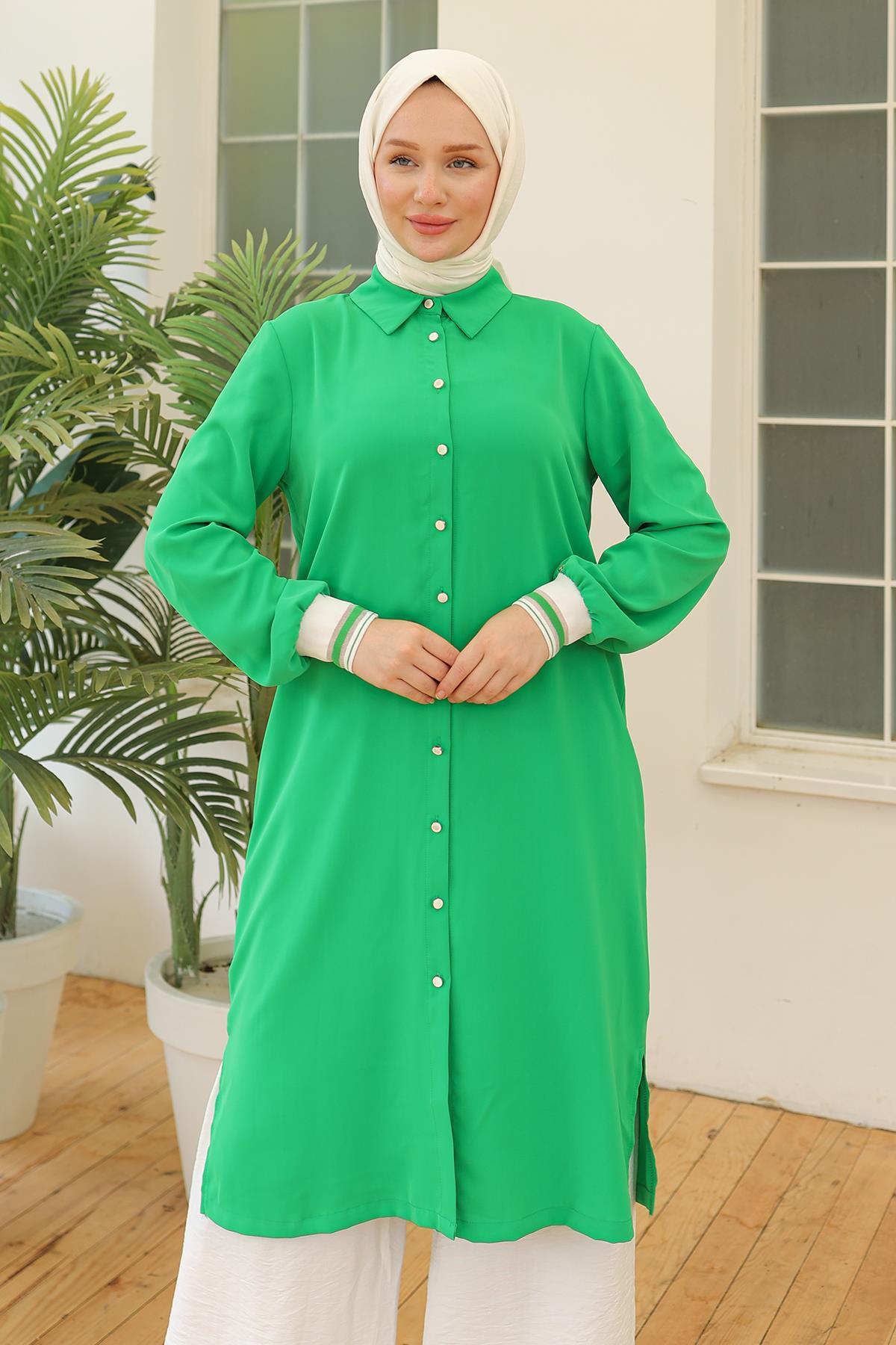 ARMİNE TREND Kolları Ribanalı Düğmeli Tunik Yeşil 24YT460