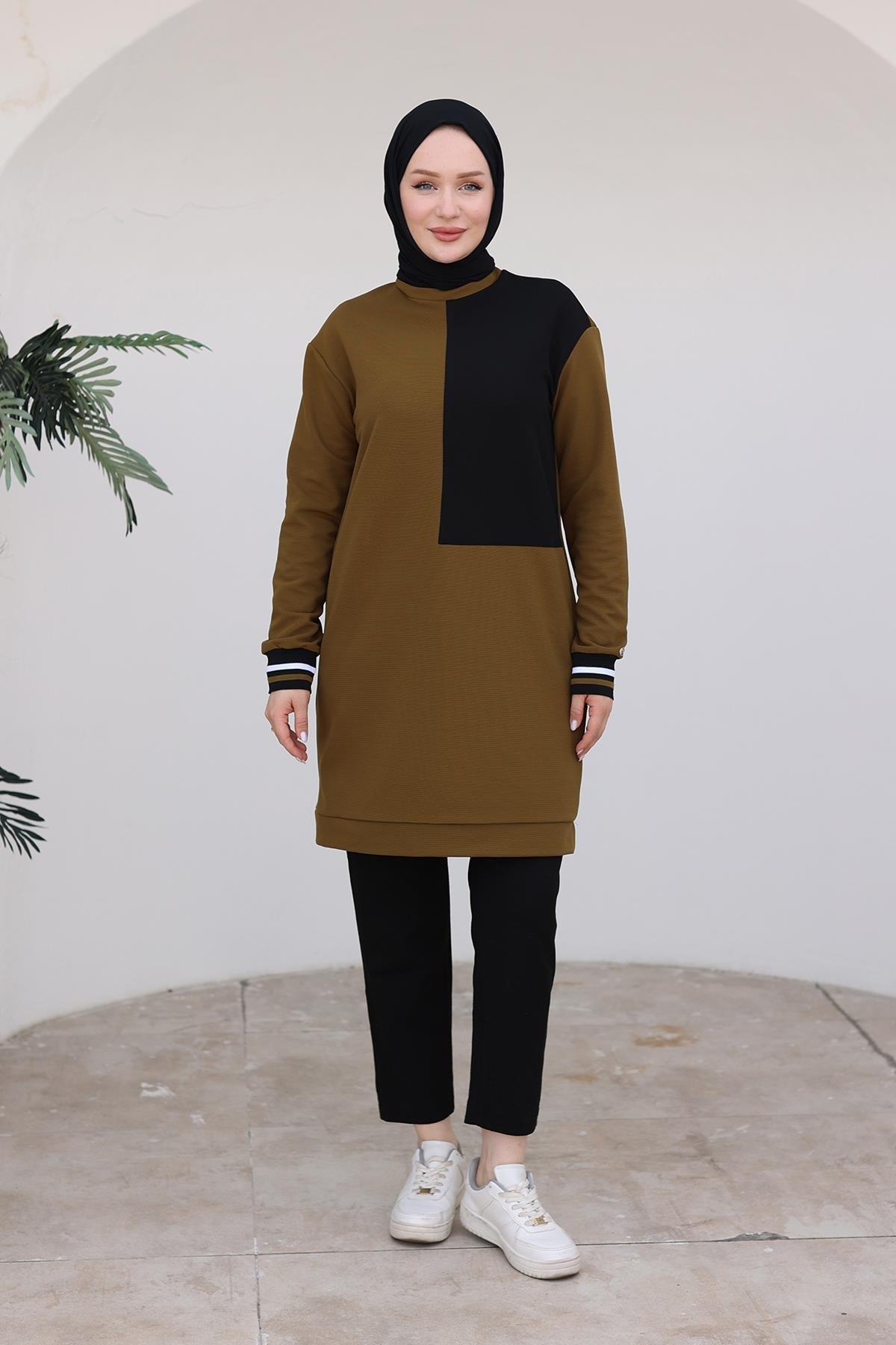 ARMİNE TREND Kolları Ribanalı Tunik-Yeşil 24KT478
