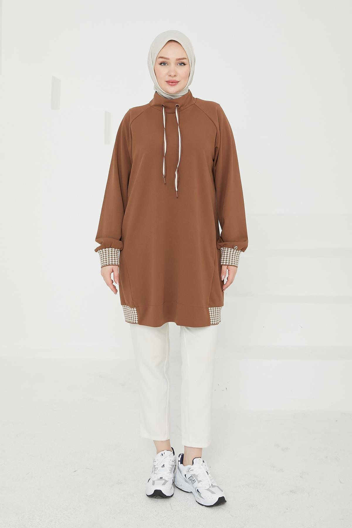 ARMİNE TREND Kolları Ribanalı Yarım Fermuarlı Tunik-Badem 24KT419