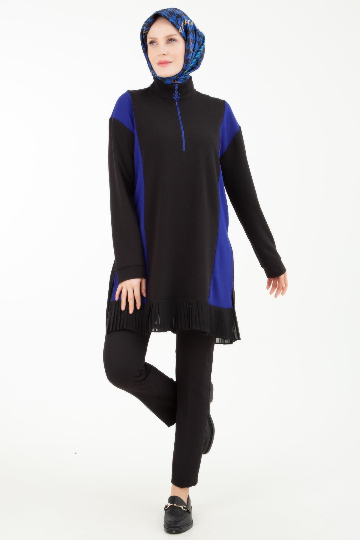 ARMİNE TREND Önden Fermuarlı Plise Detaylı Tunik-Saks 23KT448