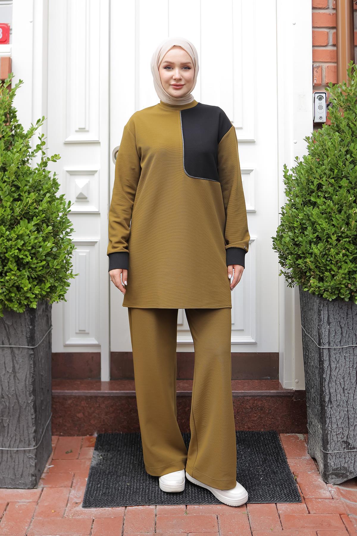 ARMİNE TREND Pantolonlu İkili Takım-Yağ Yeşili 24KT680
