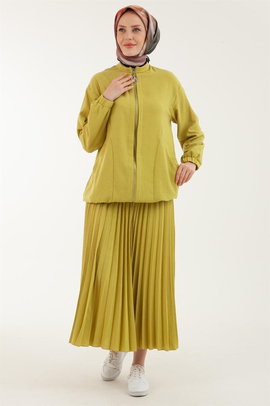 ARMİNE TREND Pilise Etekli Lastikli İkili Takım-Olive 23YT665