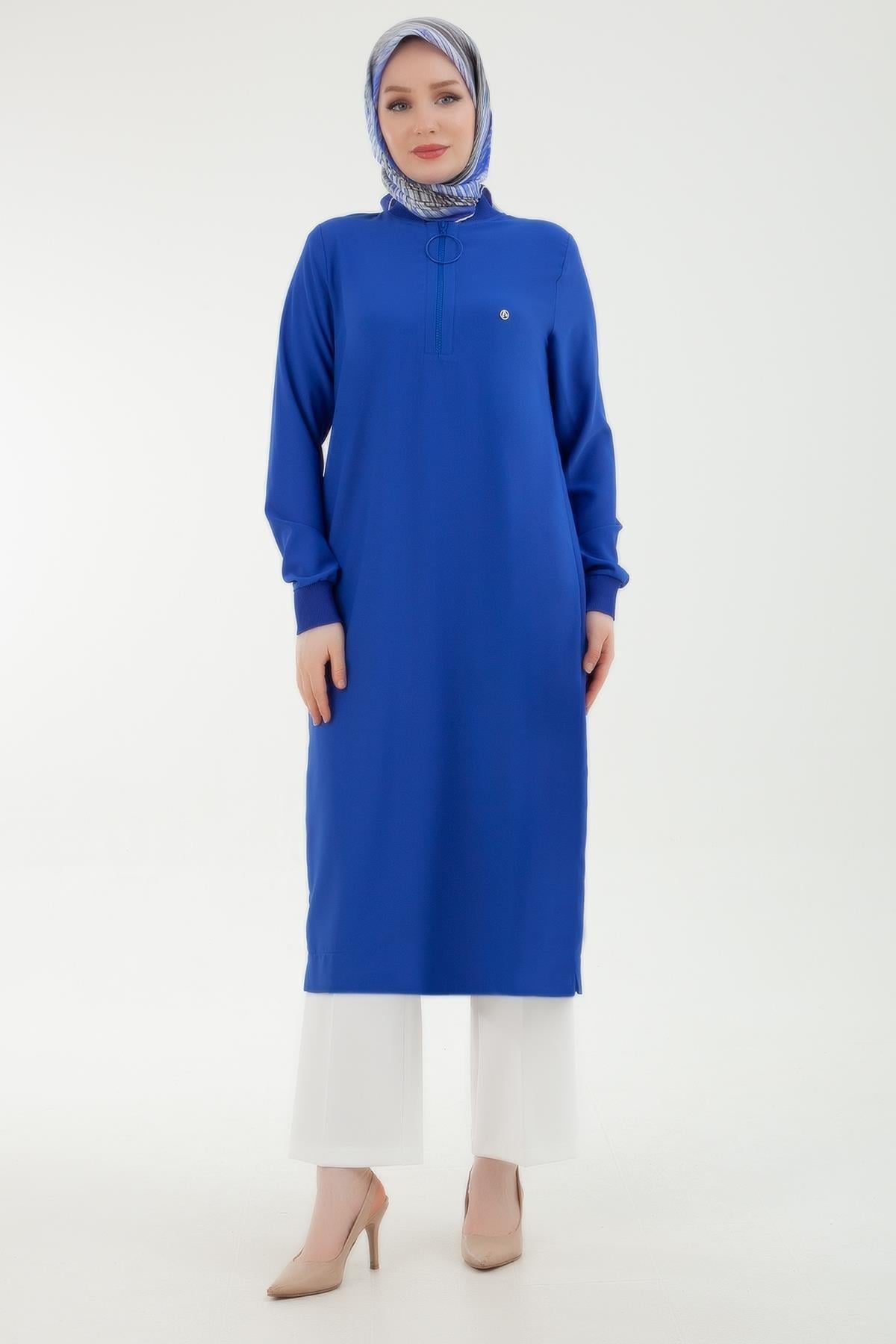 ARMİNE TREND Ribanalı Fermuarlı Krep Kumaşlı Tunik Saks 24YT436