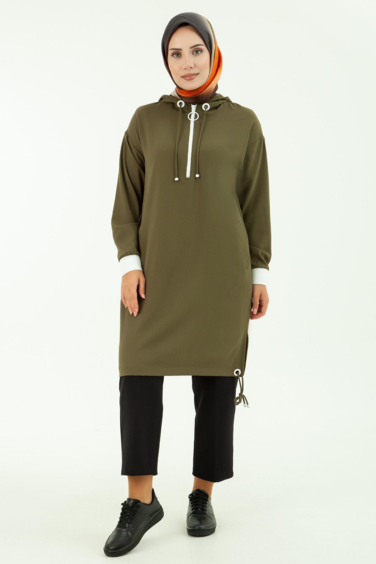 ARMİNE TREND Ribanalı Fermuarlı Tunik-Haki 23YT462