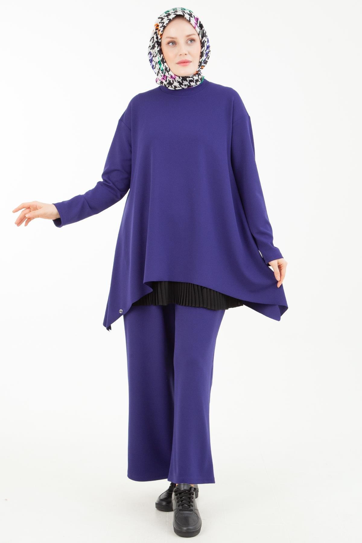 ARMİNE TREND Üçlü Takım Sendi Kumaş Pantolon Beli Lastikli Tunik İç Astarlı  Etek Ucu Piliseli-Morcivent 23KT630