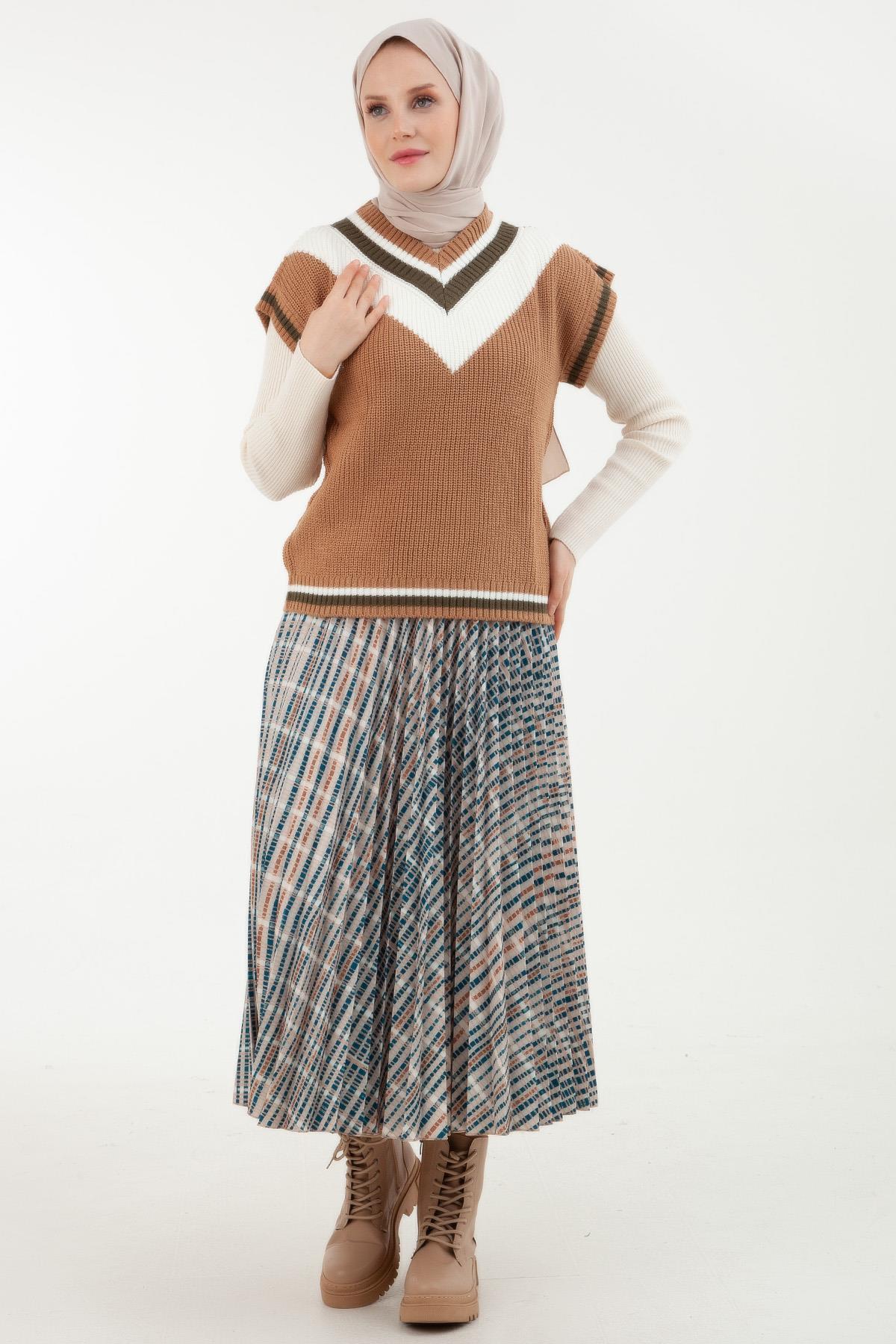 ARMİNE TREND V Yaka Süveter-Bisküvi 22KD4212