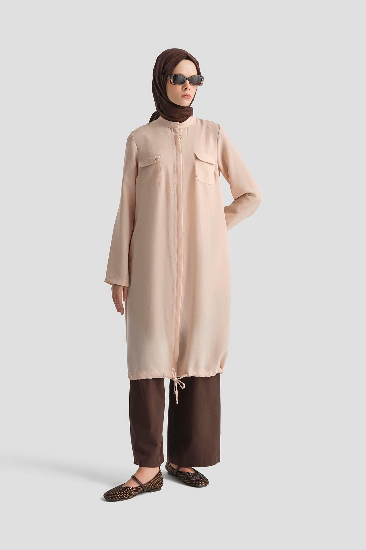 ARMİNE TREND Yakaları Cepli Gizli Fermuarlı Tunik-Gül 25YT4138