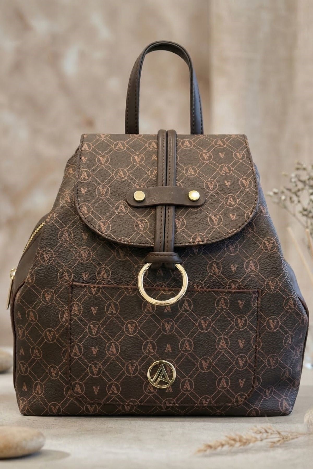 Armine Trend Küçük Sırt Çantası Kahverengi Baskılı ARM166