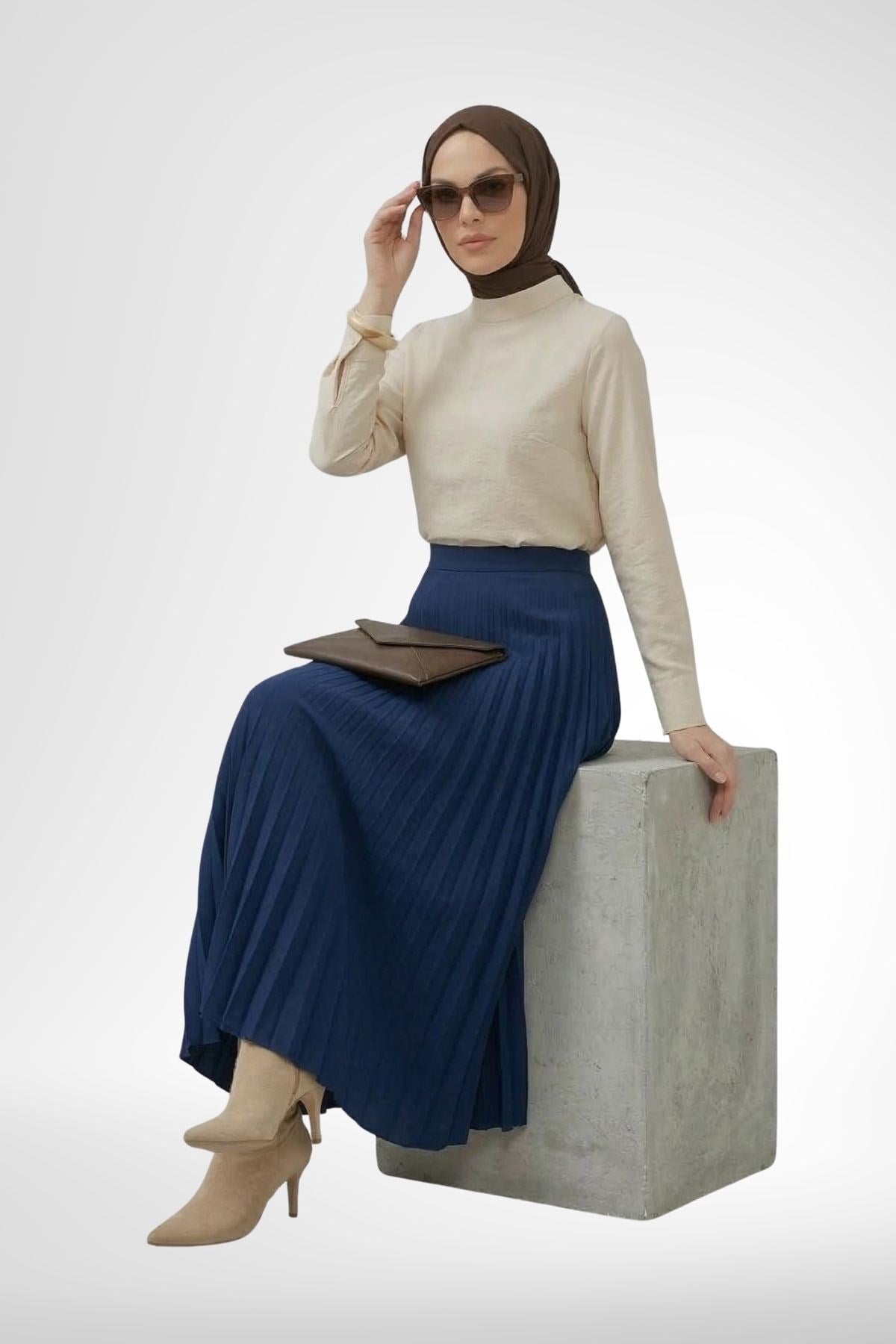 Armine Trend 26YT122 Pliseli Uzun Etek Lacivert