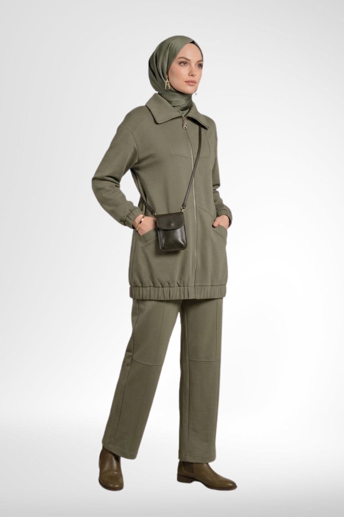 Armine Trend Fermuarlı Spor Kadın Takım Küf Yeşili 26YT6103