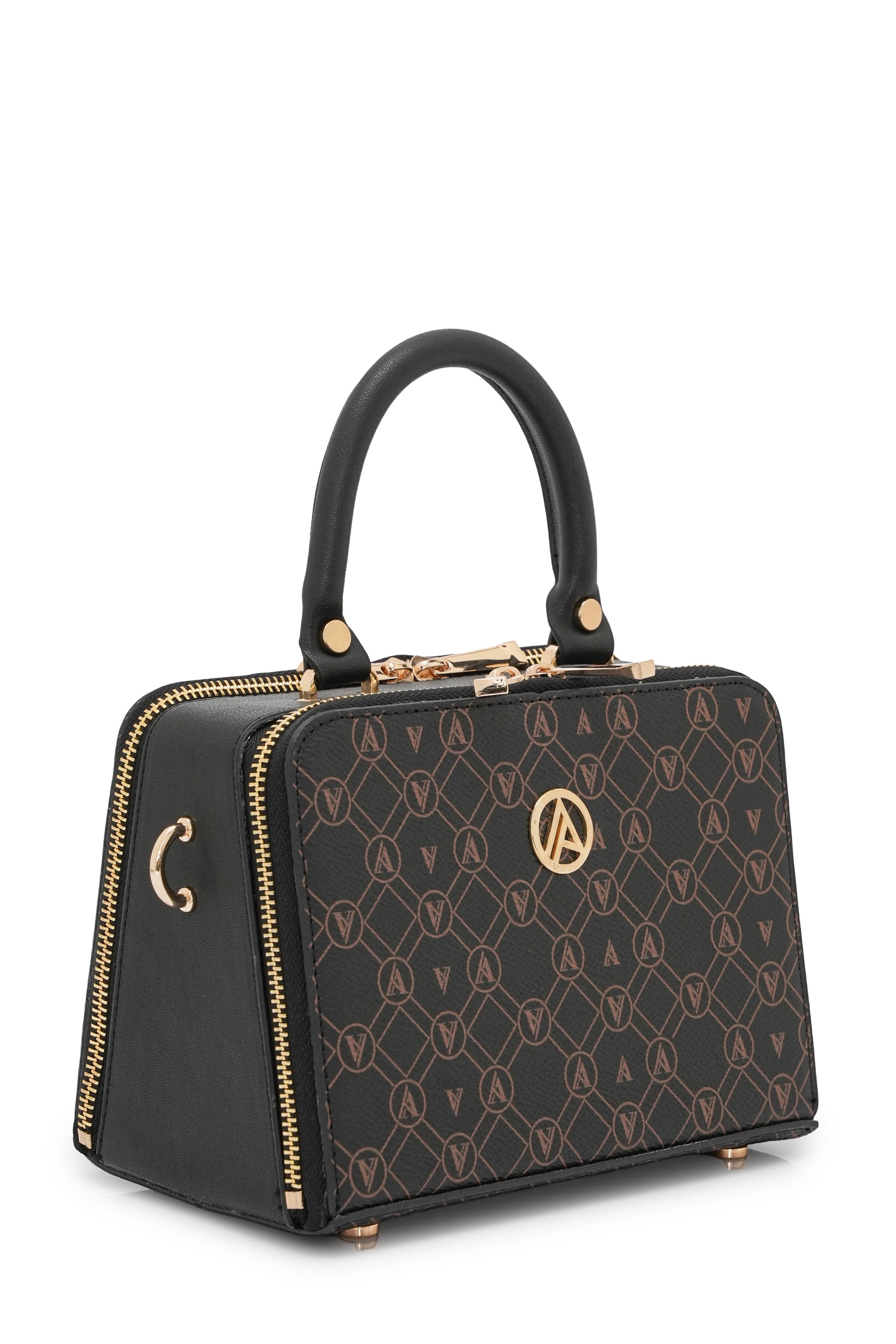 Armine Trend Piramit Çift Körüklü Omuz ve El Çantası Siyah Baskılı ARM168