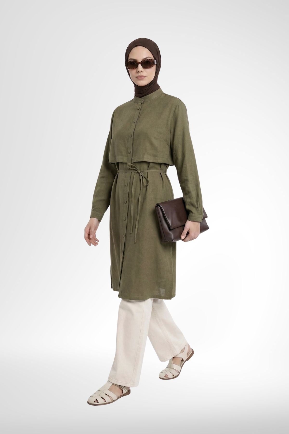 Armine Trend Aller Detaylı Beli İpli Uzun Tunik Küf Yeşili 26YT412