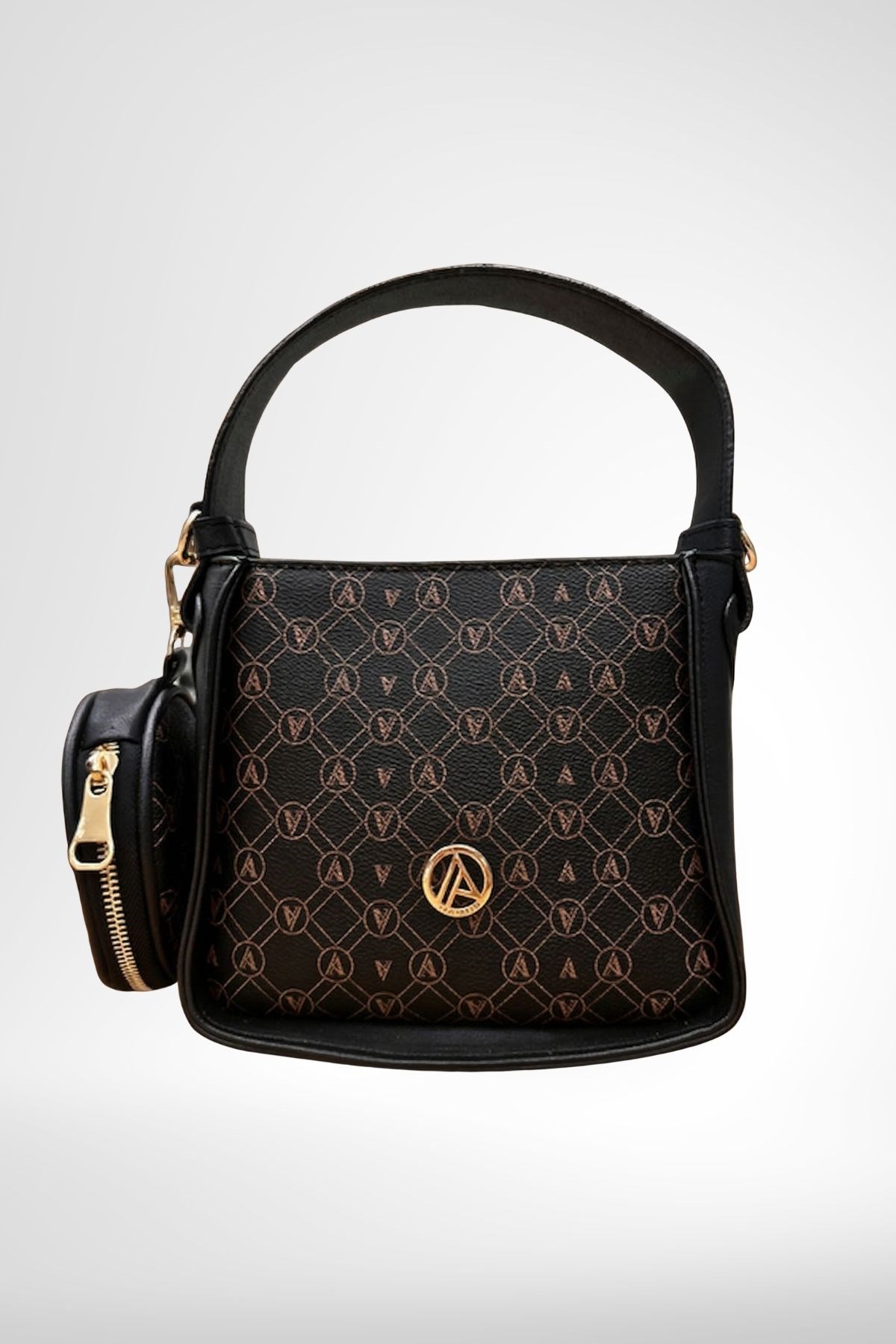 Armine Trend Yandan Cüzdanlı Fermuarlı El Çantası-Siyah Baskılı ARM127