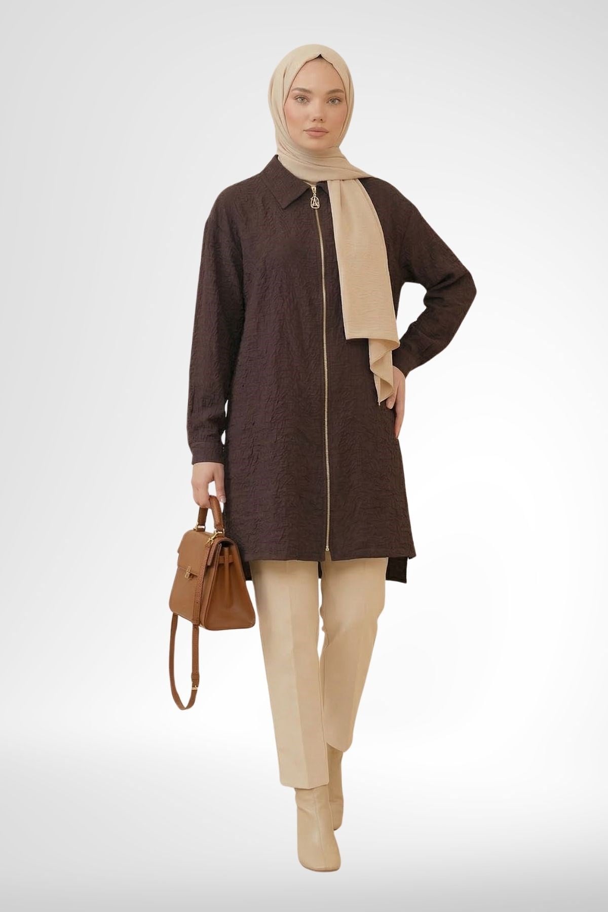 Armine Trend 26YT460 Fermuar Detay Kap - Kahverengi