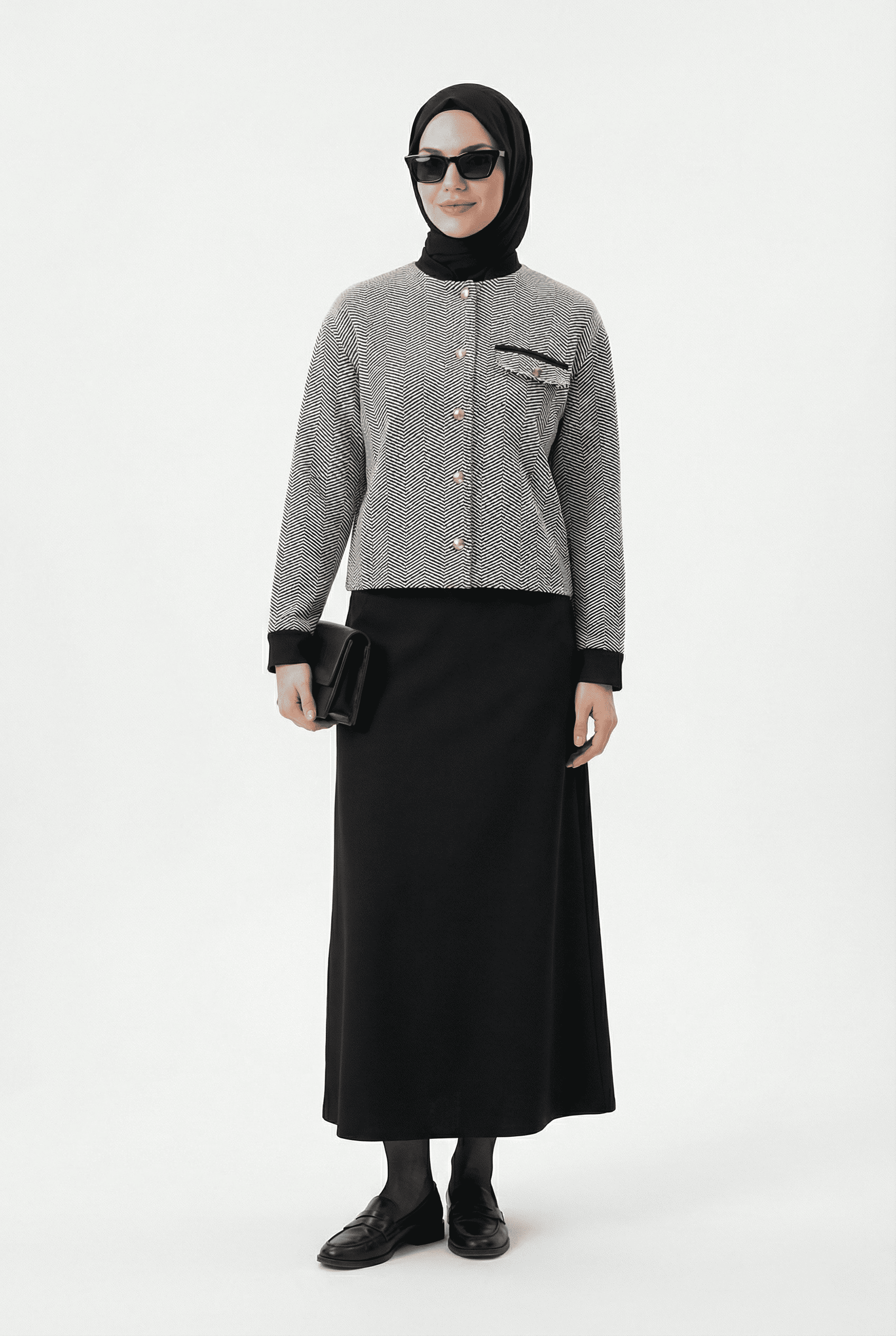 ARMİNE TREND Gold Düğmeli Süs Cepli Etekli İkili Takım Siyah 25KT608