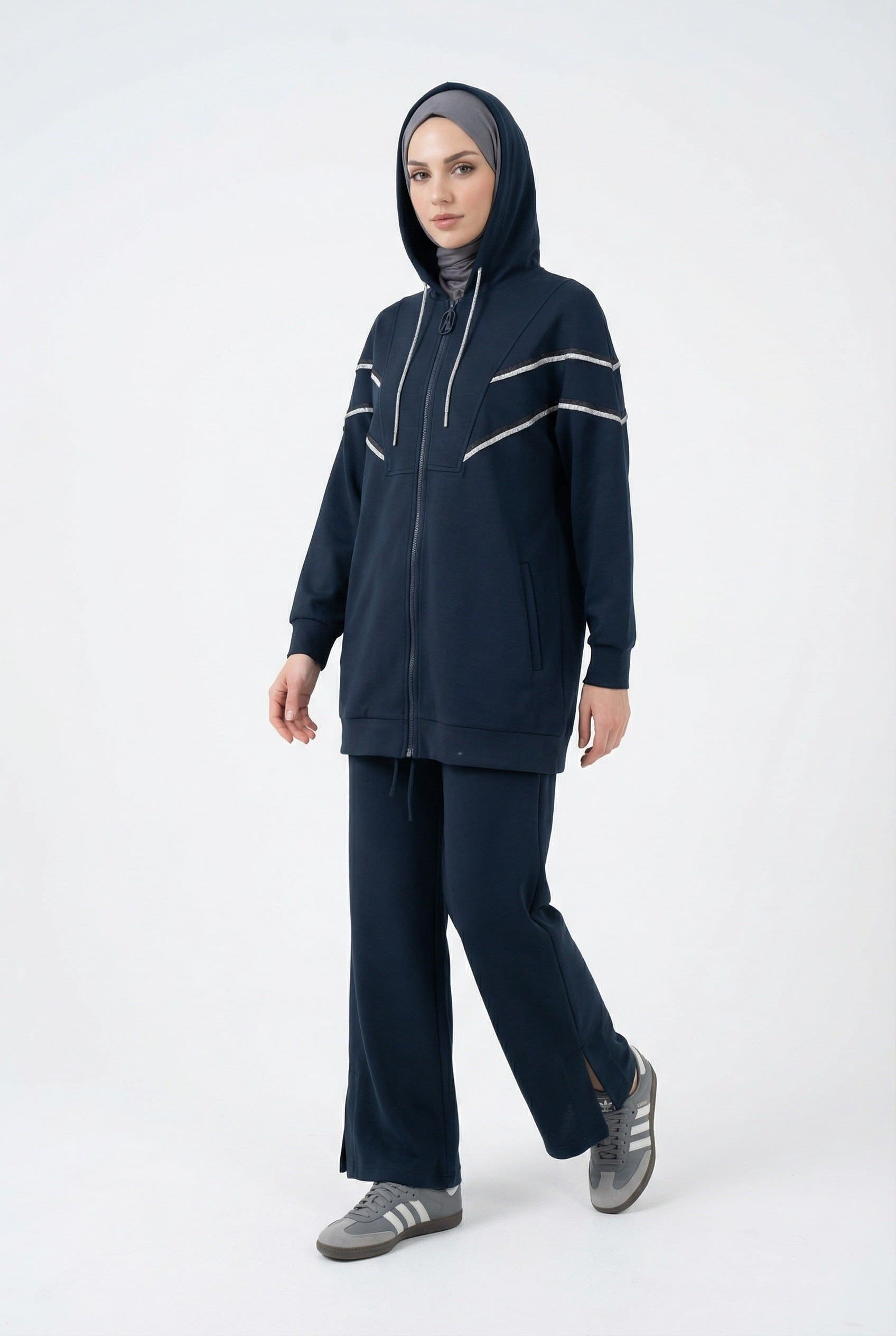 Armine Trend 25KT631 Şerit Detaylı Lacivert Pantolonlu Takım