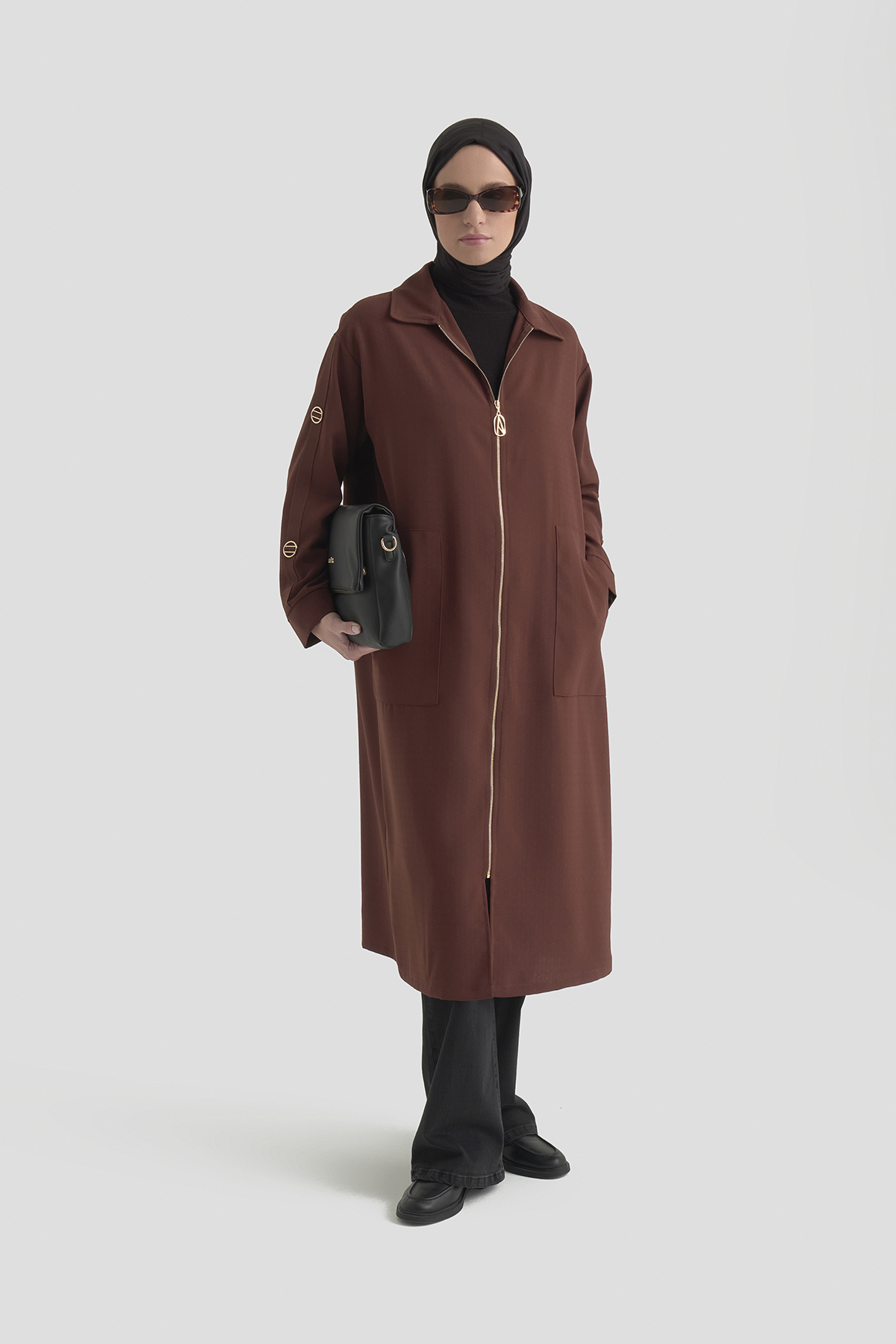 Armine Trend Kolları Şerit Detaylı Boydan Fermuarlı Allerli Giy Çık Taba 26YT516