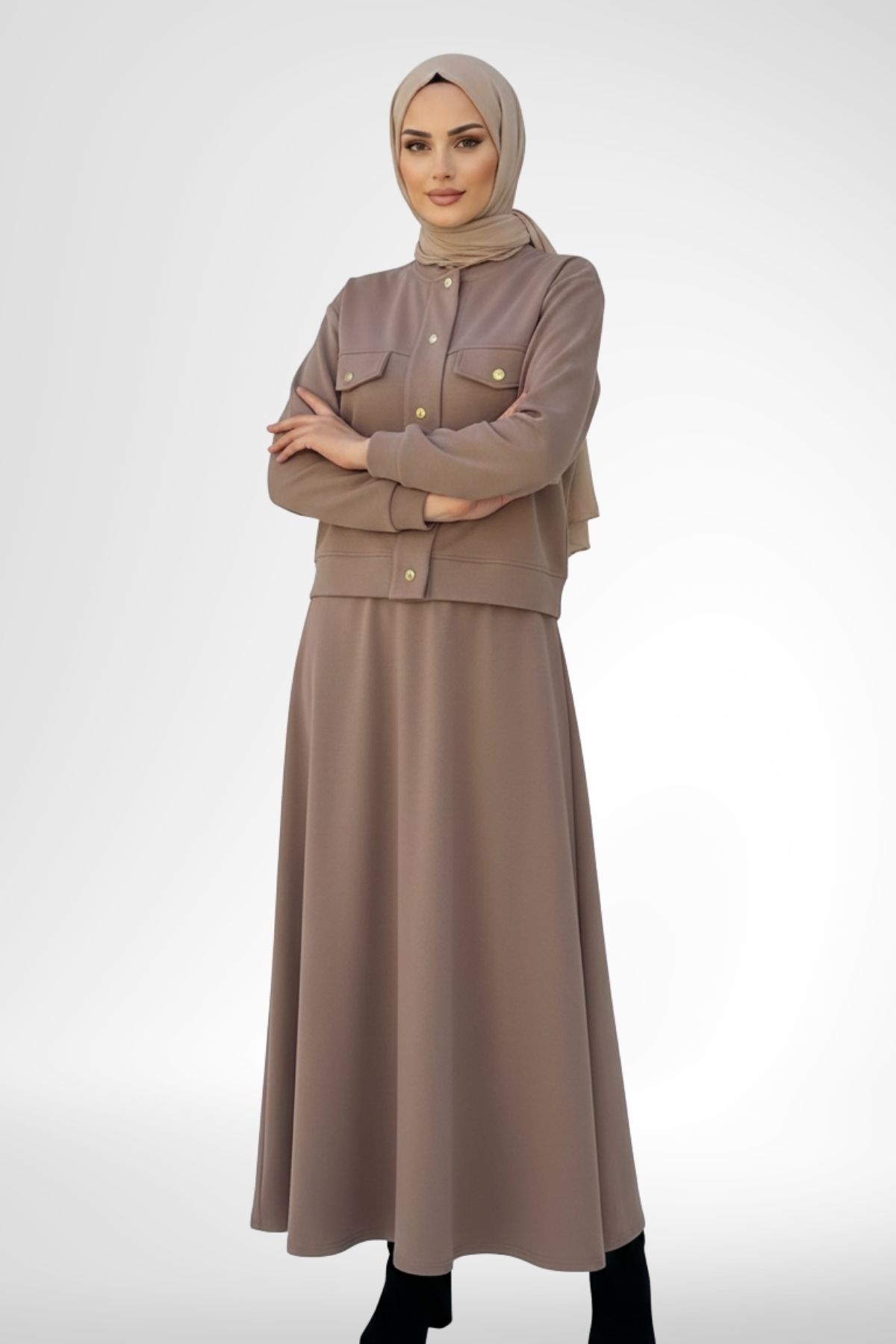 Armine Trend Ceket Etekli Kadın Takım Vizon 26YT604