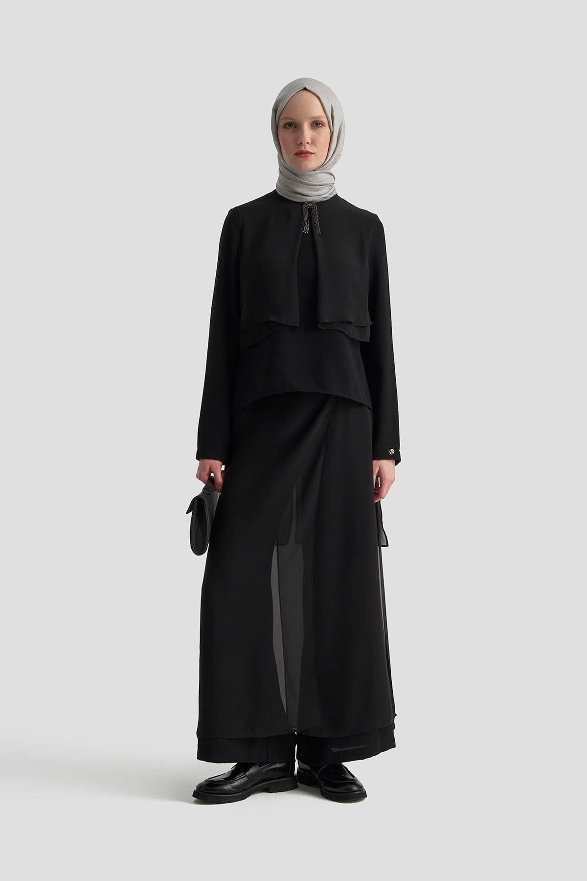 Armine TREND Pantolon Etekli Tül Detaylı Bayan Takım Siyah 26YT640