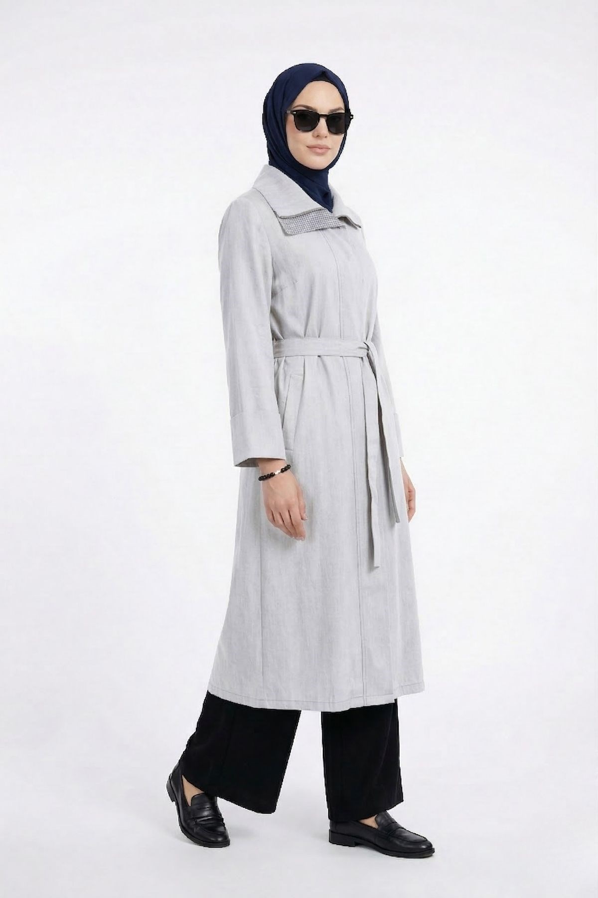 Armine Trend Yakası File Detaylı Belden Kuşaklı Yandan Fermuarlı Kap Taş 26YT702