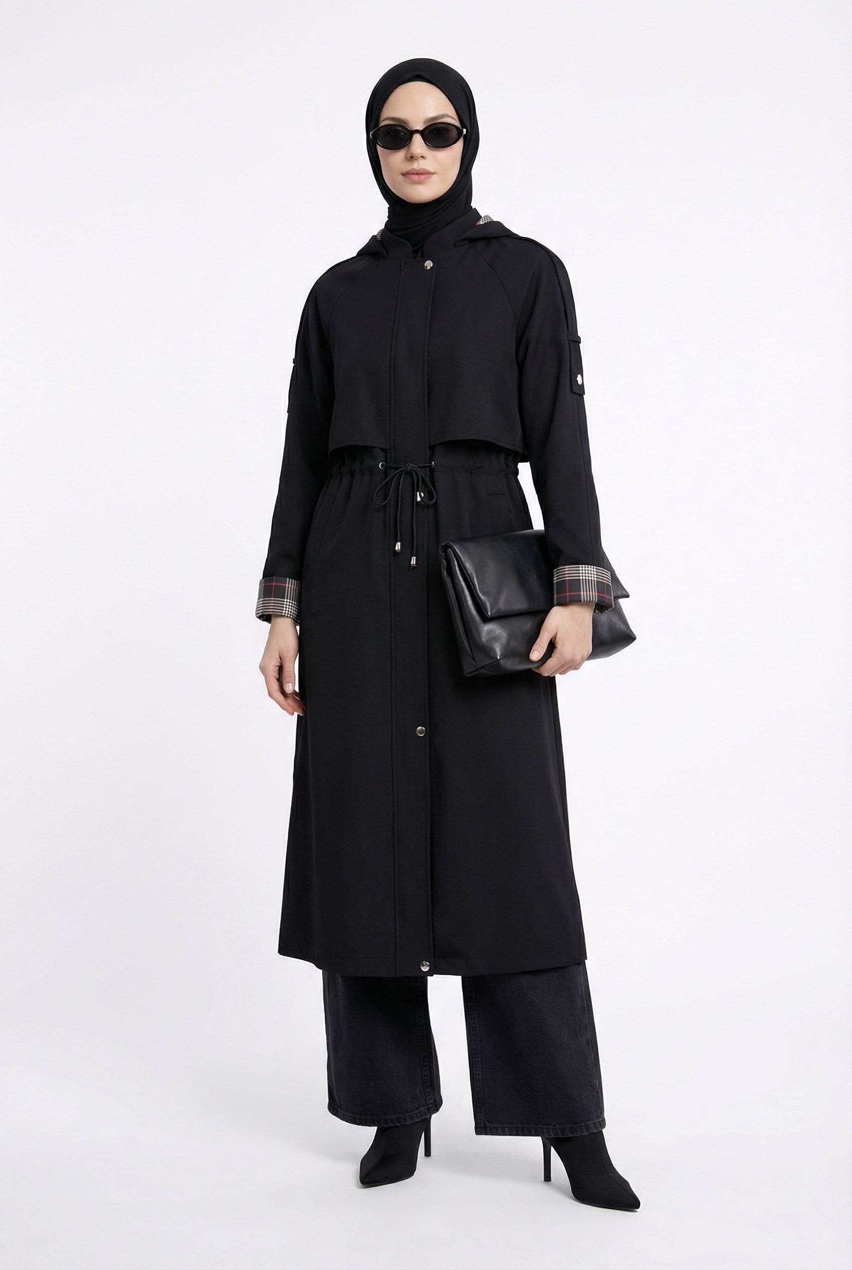 Armine Trend Allerli Belden Sıkmalı Astarı Ekoseli Kap Siyah 26YT802