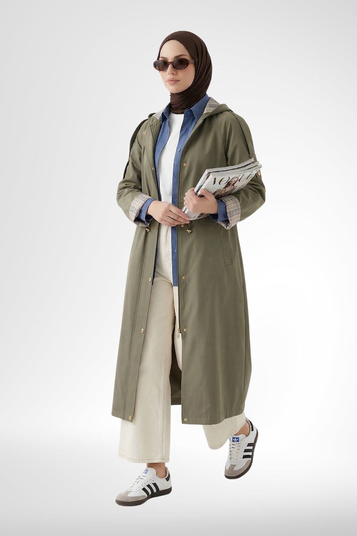 Armine Trend Allerli Belden Sıkmalı Astarı Ekoseli Kap Küf Yeşili 26YT802