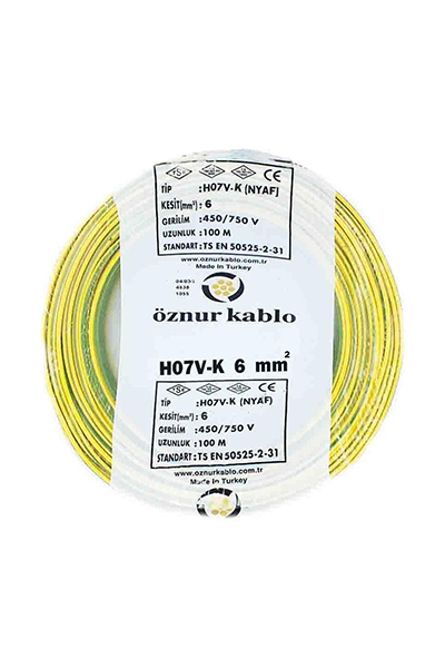 OZN-NYAF(1x6mm²)-S/YÖznur NYAF 1x6mm² Sarı/Yeşil Renk Kablo